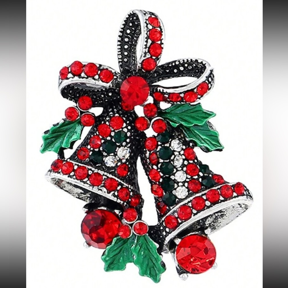 Festive Red and Green Bell Brooch, Christmas Brooch, Holiday Brooch